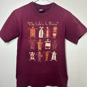 Vintage Sportek My Life’s In ruins Cave Drawings Burgundy Shirt Size Small